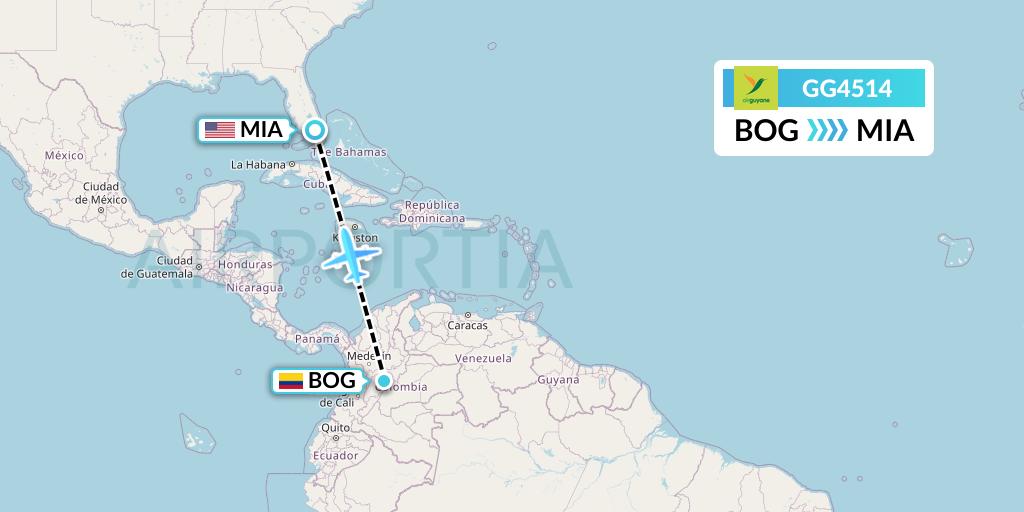 GG4514 Sky Lease 1 Flight Map: Bogota to Miami