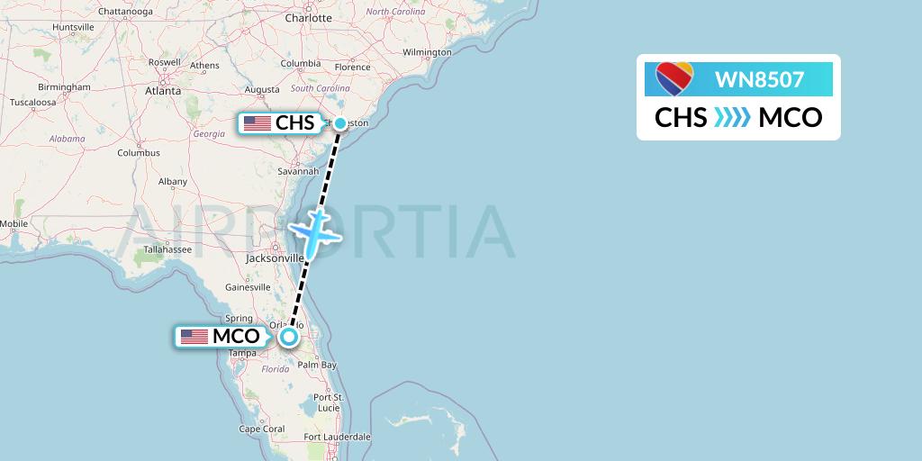 WN8507 Southwest Airlines Flight Map: Charleston to Orlando