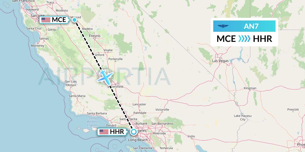 AN7 Advanced Air Flight Map: Merced to Hawthorne