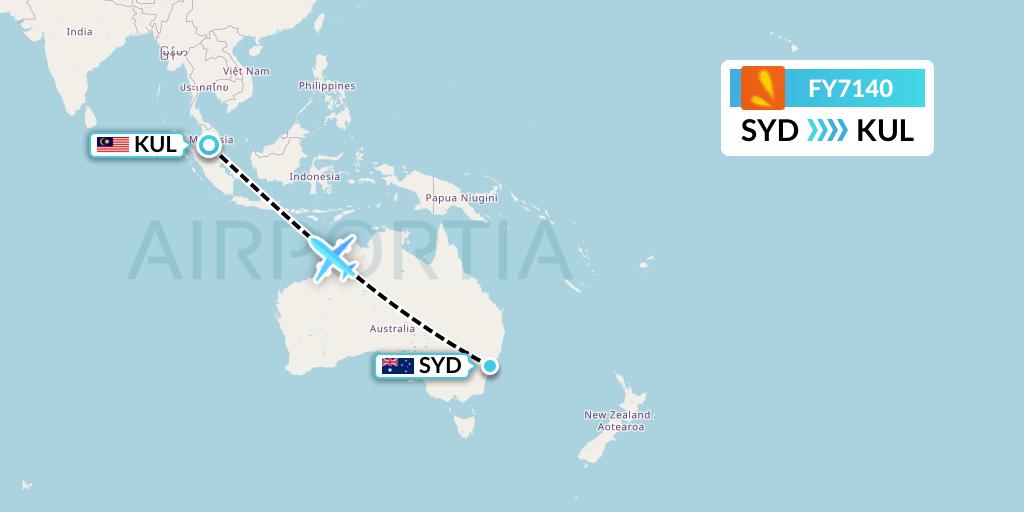 FY7140 Firefly Flight Map: Sydney to Kuala Lumpur