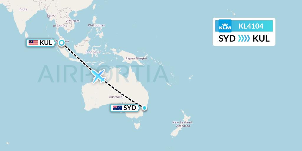 KL4104 KLM Flight Map: Sydney to Kuala Lumpur