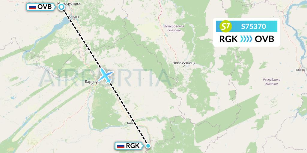 S75370 S7 Airlines Flight Map: Gorno-Altaysk to Novosibirsk