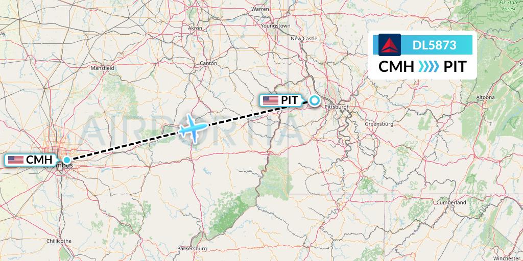 DL5873 Delta Air Lines Flight Map: Columbus to Pittsburgh