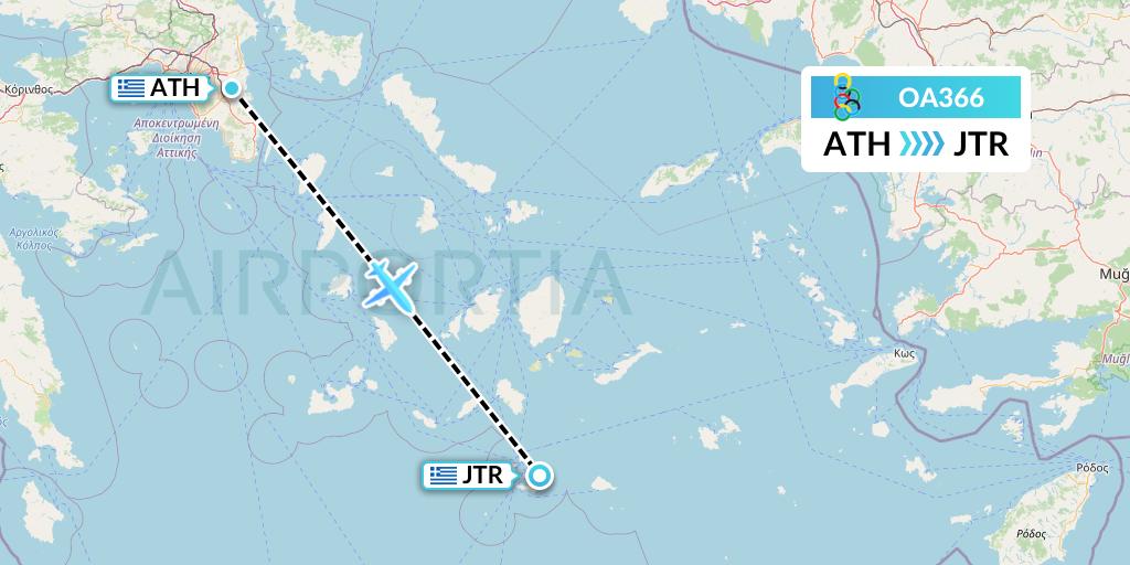 OA366 Olympic Air Flight Map: Athens to Santorini