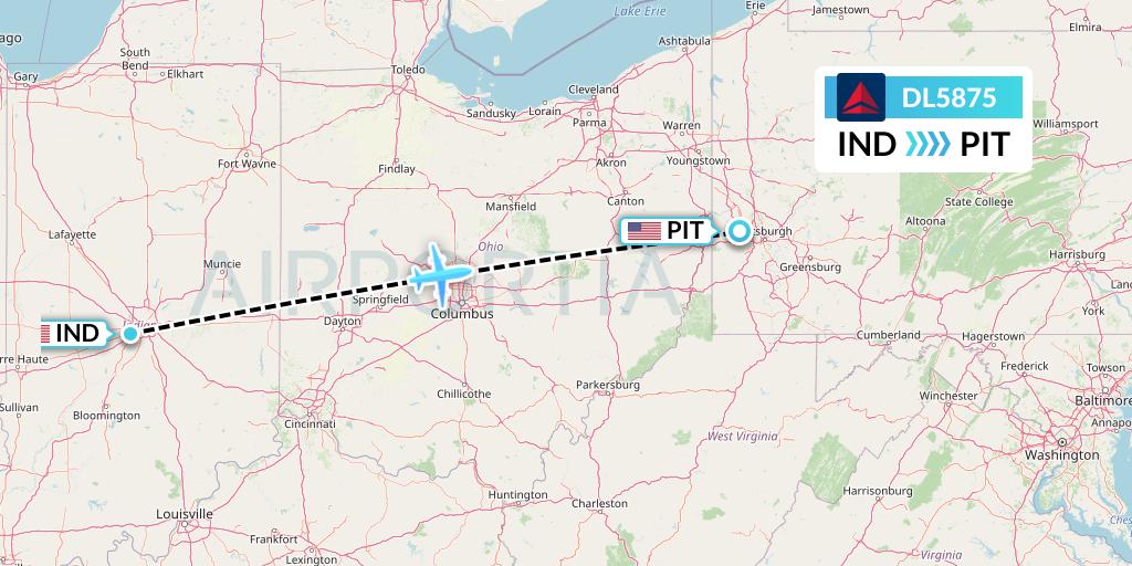 DL5875 Delta Air Lines Flight Map: Indianapolis to Pittsburgh