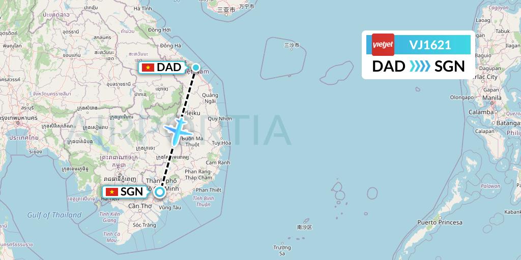 VJ1621 VietJet Air Flight Map: Da Nang to Ho Chi Minh City