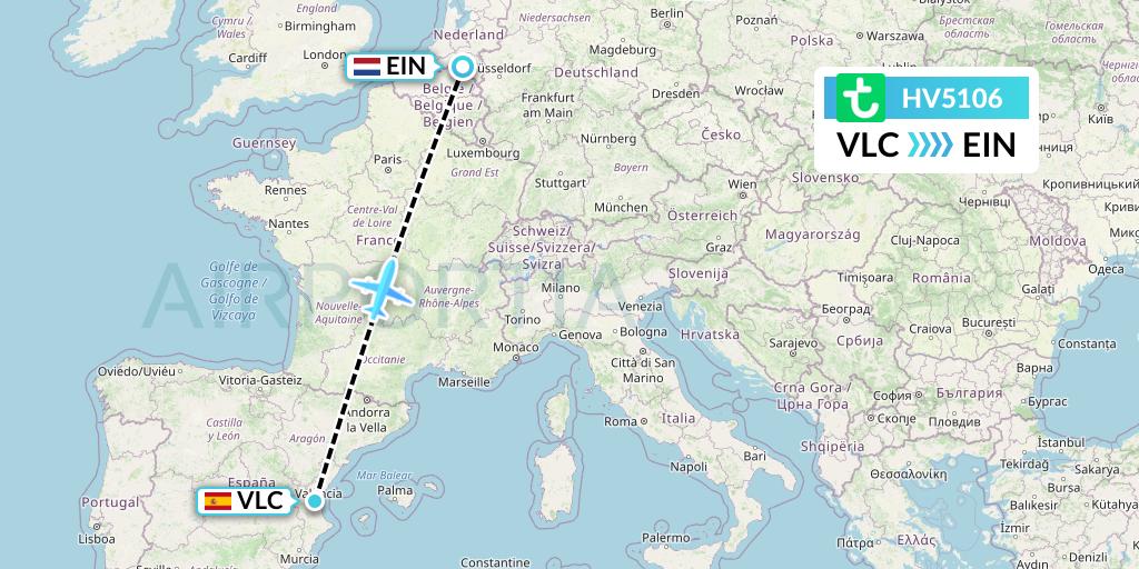 HV5106 Transavia Flight Map: Valencia to Eindhoven