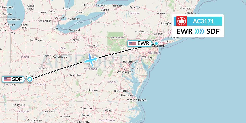 AC3171 Air Canada Flight Map: New York to Louisville