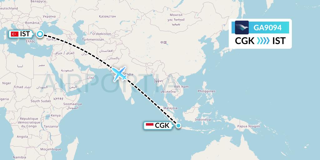 GA9094 Garuda Indonesia Flight Map: Jakarta to Istanbul