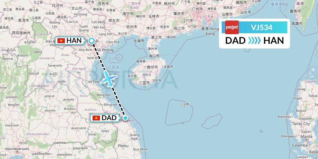 VJ534 VietJet Air Flight Map: Da Nang to Hanoi