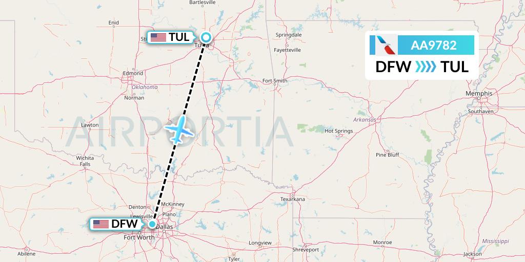 AA9782 American Airlines Flight Map: Dallas to Tulsa