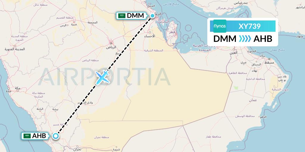 XY739 Flynas Flight Map: Dammam to Abha
