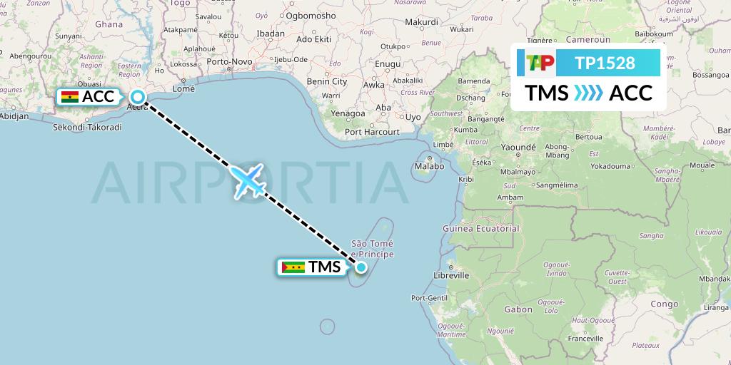 TP1528 TAP Portugal Flight Map: Sao Tome to Accra