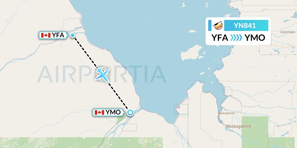 YN841 Air Creebec Flight Map: Fort Albany to Moosonee
