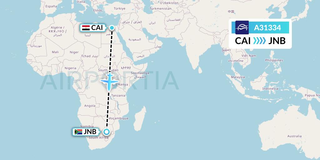 A31334 Aegean Airlines Flight Map: Cairo to Johannesburg