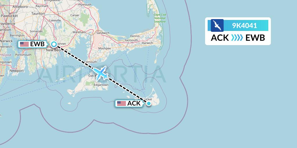 9K4041 Cape Air Flight Map: Nantucket to New Bedford