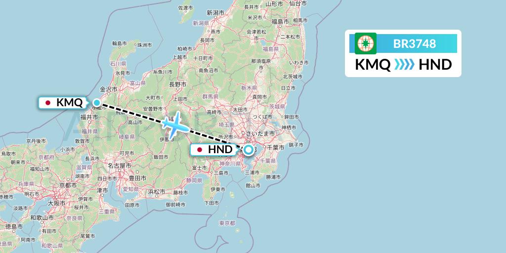 BR3748 EVA Air Flight Map: Komatsu to Tokyo