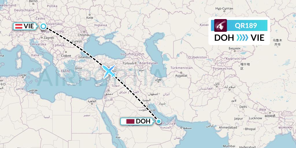 QR189 Qatar Airways Flight Map: Doha to Vienna