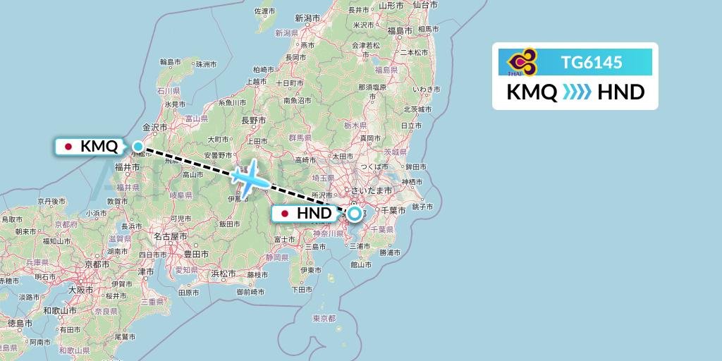 TG6145 Thai Airways Flight Map: Komatsu to Tokyo