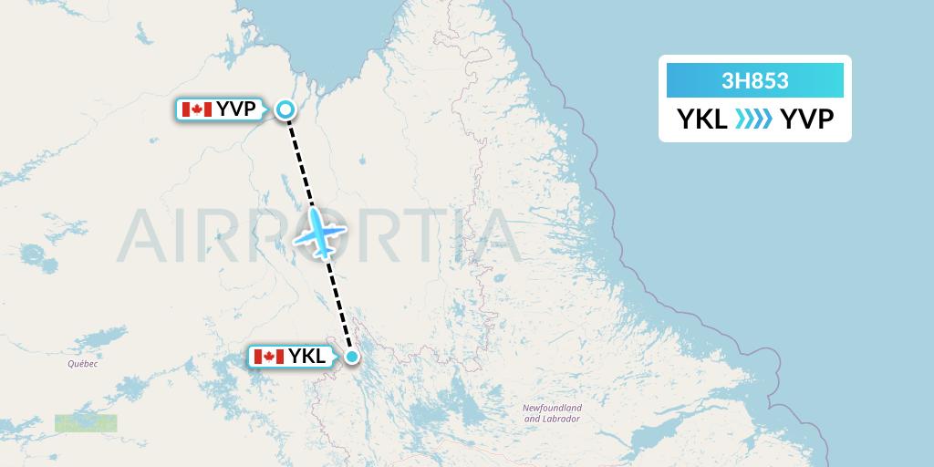 3H853 Air Inuit Flight Map: Schefferville to Kuujjuaq