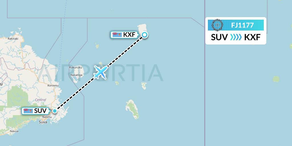 FJ1177 Fiji Airways Flight Map: Suva to Koro Island