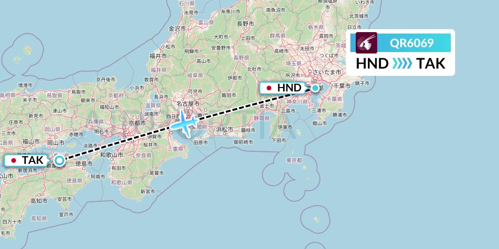 QR6069 Qatar Airways Flight Map: Tokyo to Takamatsu