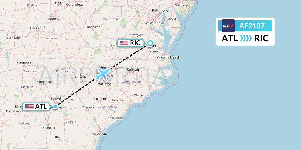 AF2107 Air France Flight Map: Atlanta to Richmond