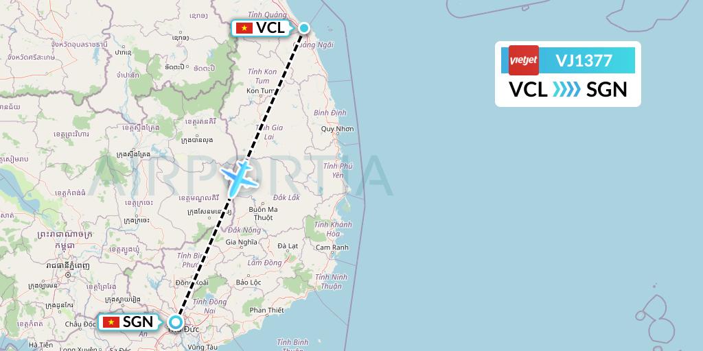 VJ1377 VietJet Air Flight Map: Chu Lai to Ho Chi Minh City