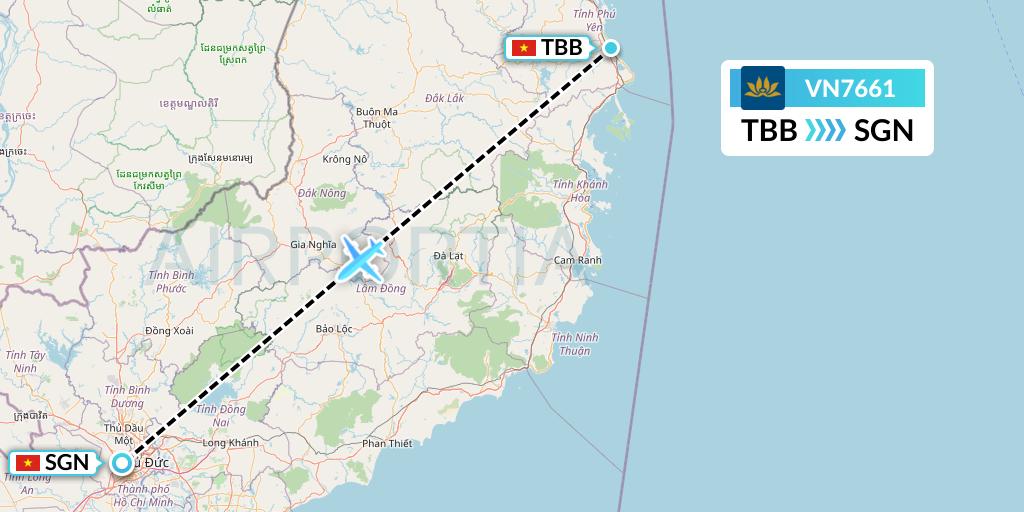 VN7661 Vietnam Airlines Flight Map: Tuy Hoa to Ho Chi Minh City