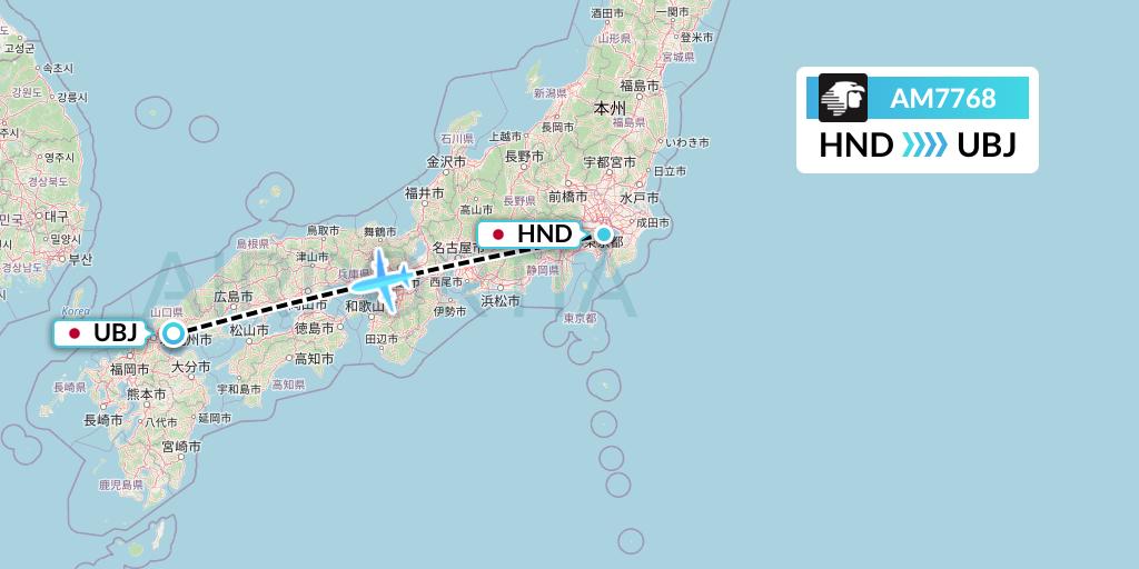 AM7768 Aeromexico Flight Map: Tokyo to Ube