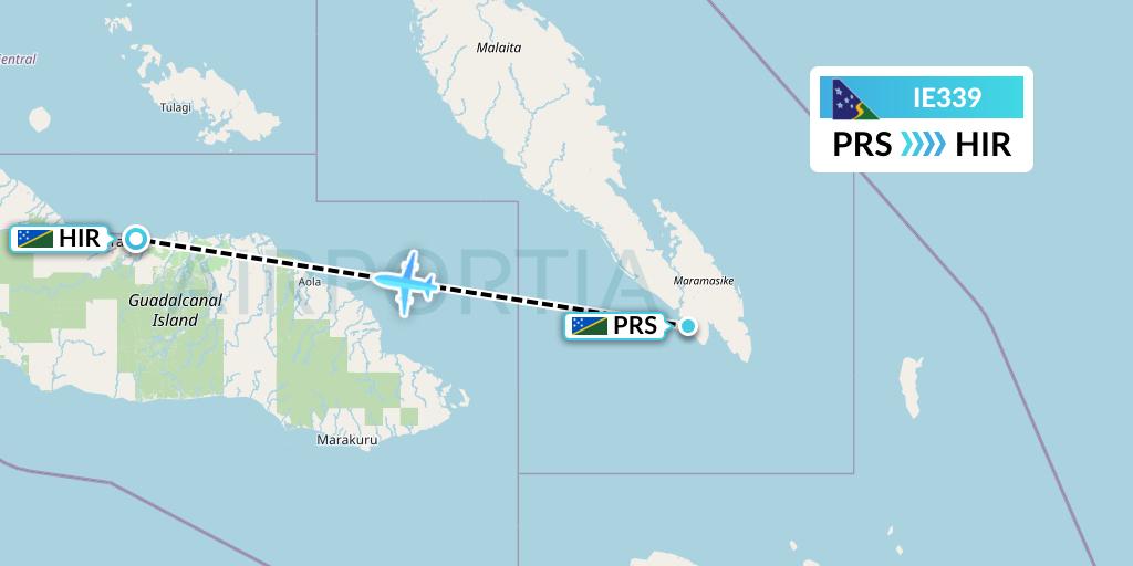 IE339 Solomon Airlines Flight Map: Parasi to Honiara