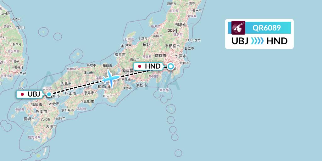 QR6089 Qatar Airways Flight Map: Ube to Tokyo