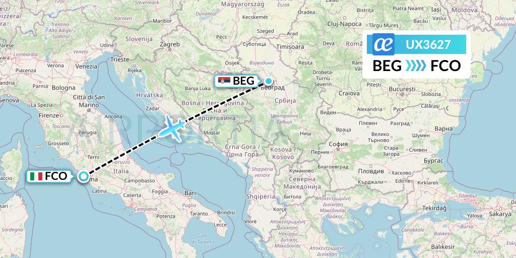 UX3627 Air Europa Flight Map: Belgrade to Rome