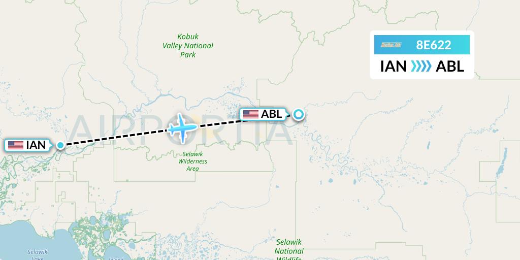 8E622 Bering Air Flight Map: Kiana to Ambler