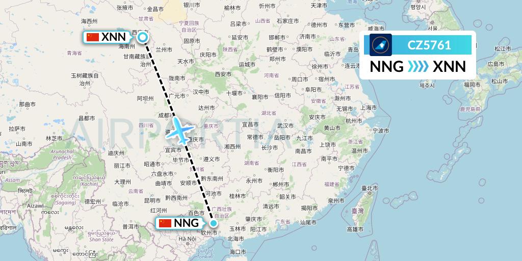 CZ5761 China Southern Airlines Flight Map: Nanning to Xining