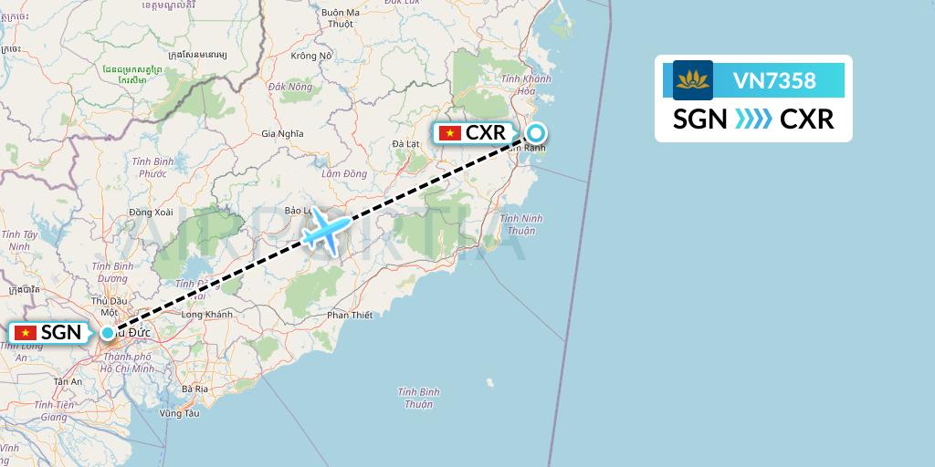 VN7358 Vietnam Airlines Flight Map: Ho Chi Minh City to Nha Trang