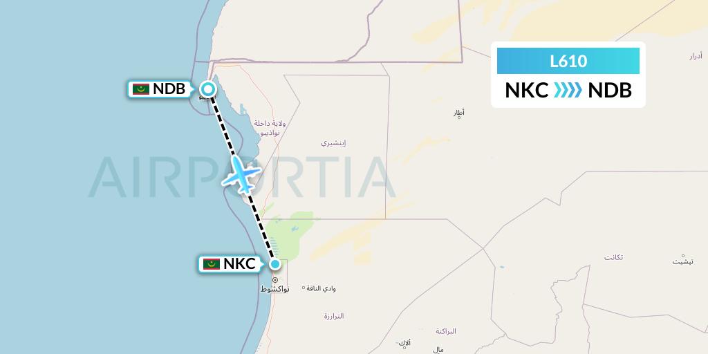 L610 Mauritania Airlines International Flight Map: Nouakchott to Nouadhibou