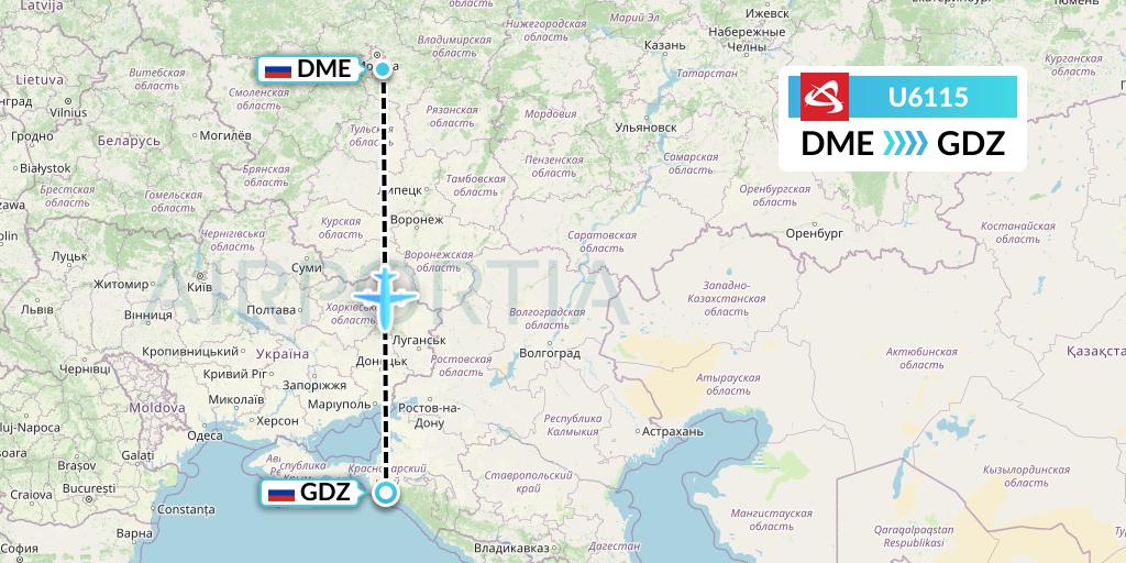U6115 Ural Airlines Flight Map: Moscow to Gelendzhik