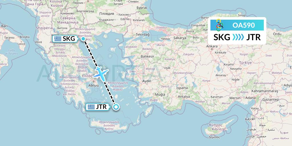OA590 Olympic Air Flight Map: Thessaloniki to Santorini