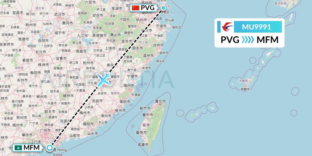 MU9991 China Eastern Airlines Flight Map: Shanghai to Macau