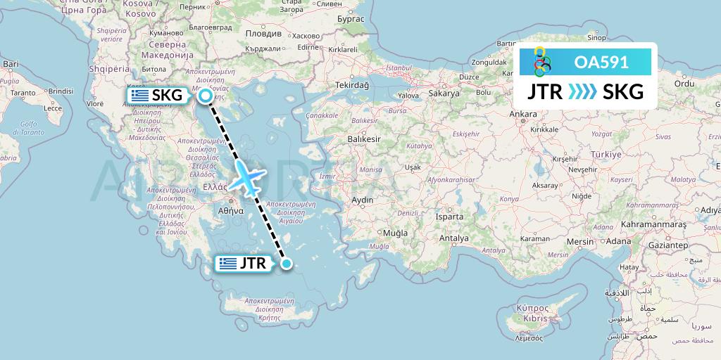 OA591 Olympic Air Flight Map: Santorini to Thessaloniki