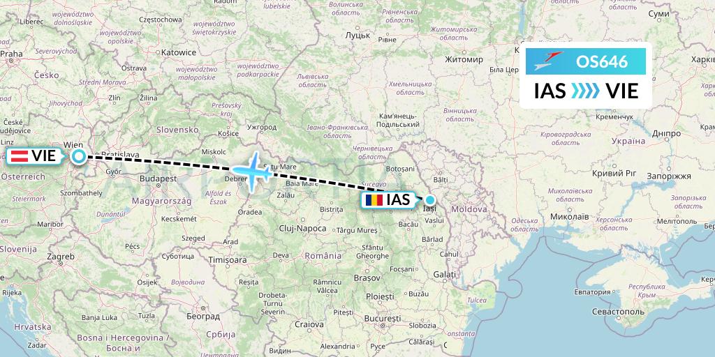 OS646 Austrian Airlines Flight Map: Iasi to Vienna