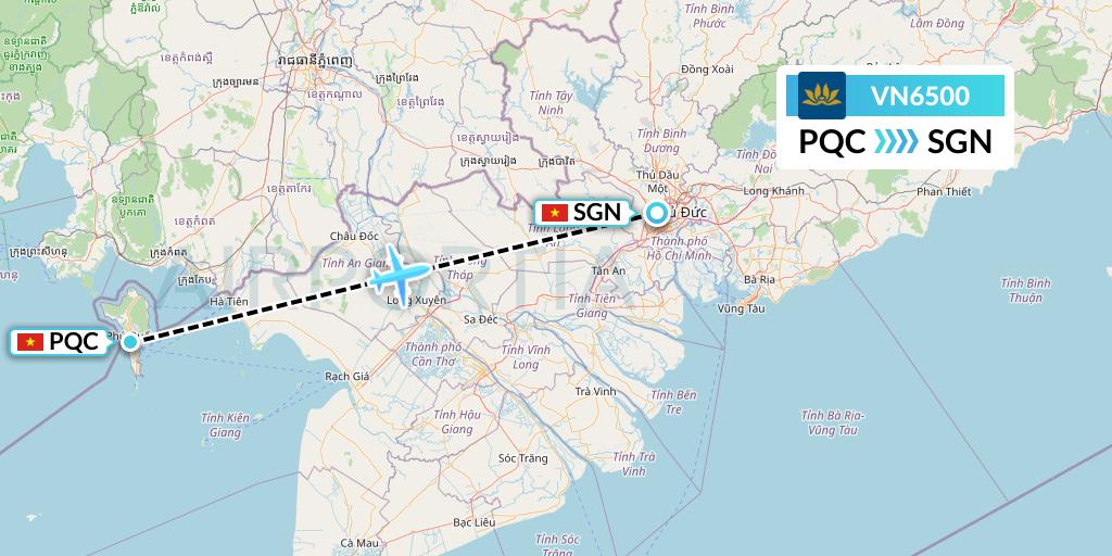 VN6500 Vietnam Airlines Flight Map: Phu Quoc to Ho Chi Minh City