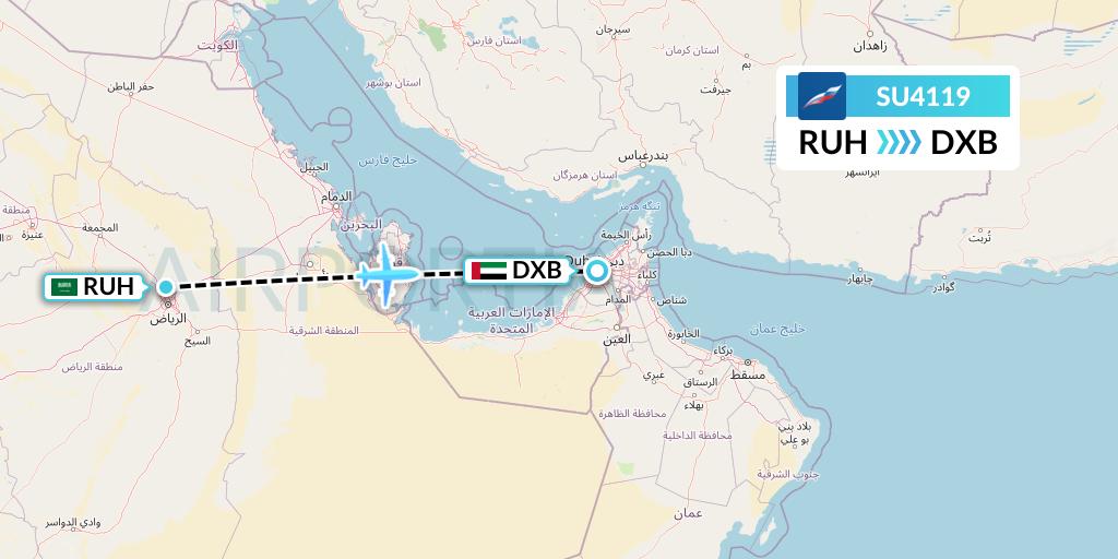 SU4119 Aeroflot Flight Map: Riyadh to Dubai