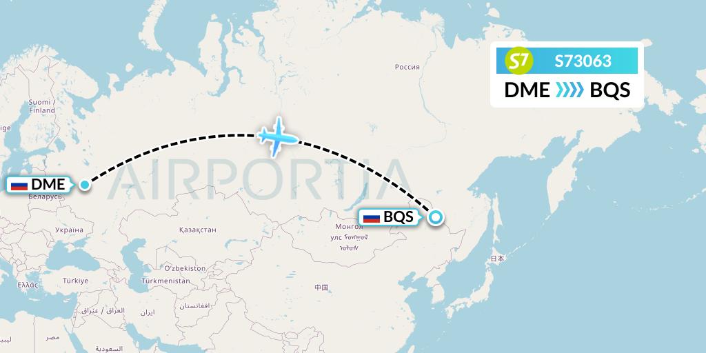 S73063 S7 Airlines Flight Map: Moscow to Blagoveshchensk