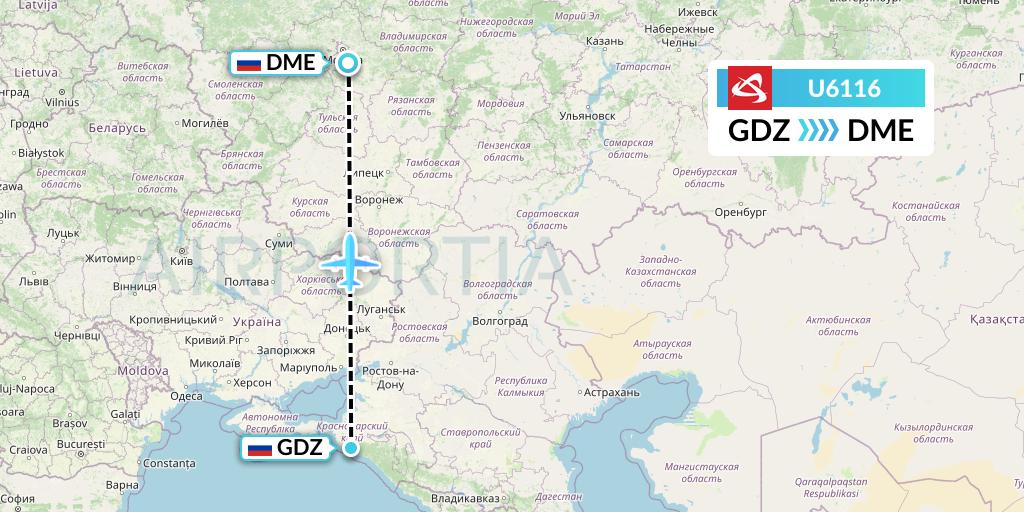 U6116 Ural Airlines Flight Map: Gelendzhik to Moscow