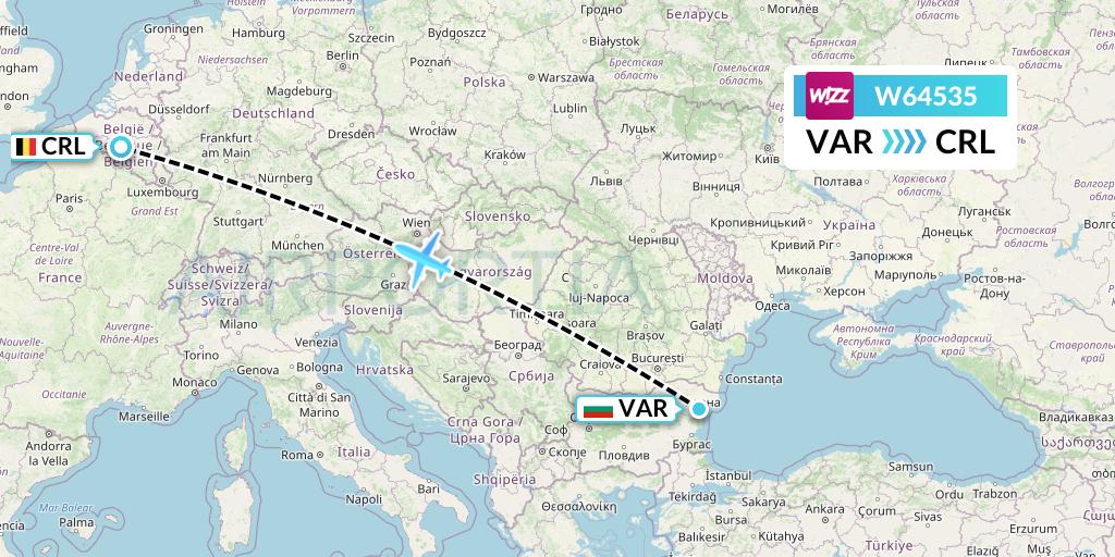 W64535 Wizz Air Flight Map: Varna to Brussels