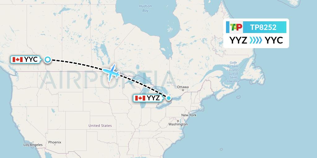 TP8252 TAP Portugal Flight Map: Toronto to Calgary