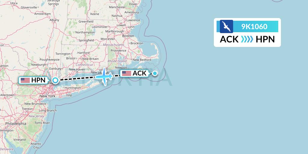 9K1060 Cape Air Flight Map: Nantucket to White Plains