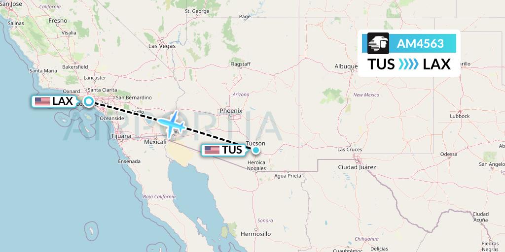 AM4563 Aeromexico Flight Map: Tucson to Los Angeles